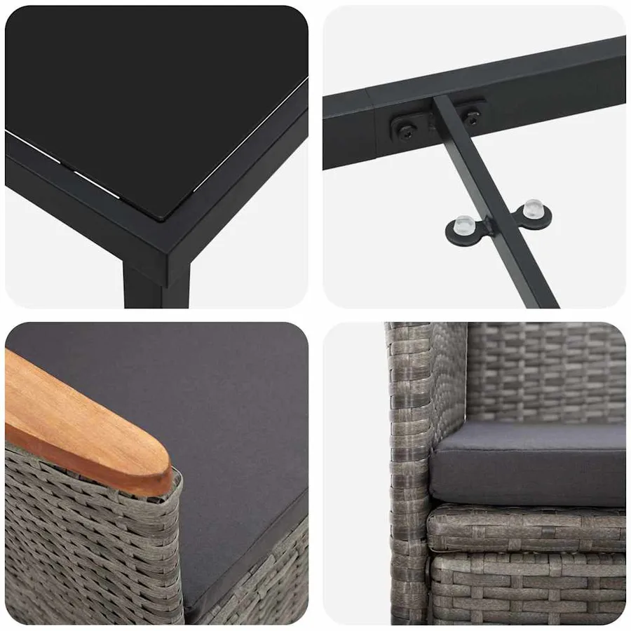 Ensemble de salle à manger pour jardin 7 pcs Gris polyrotin - 9