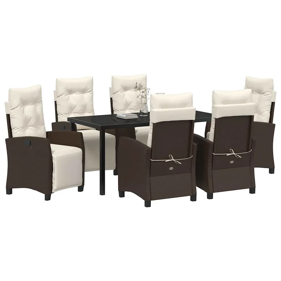Ensemble de salle à manger pour jardin 7 pcs Marron polyrotin - 3