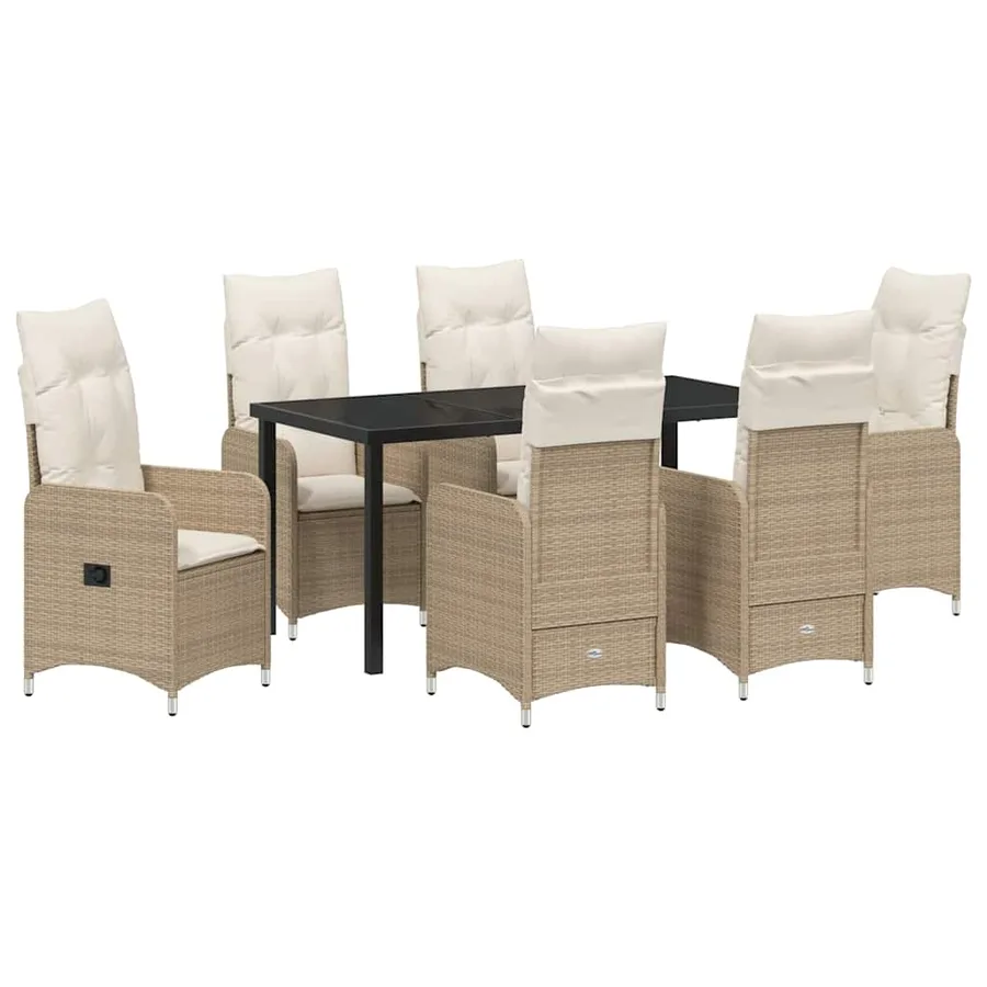 Ensemble de salle à manger pour jardin 7 pcs Beige polyrotin - 2