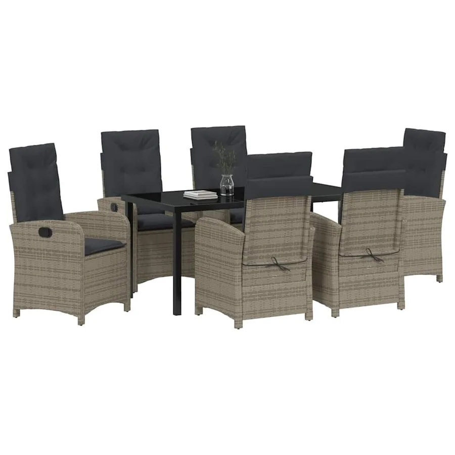 Ensemble de salle à manger pour jardin 7 pcs Gris polyrotin - 3