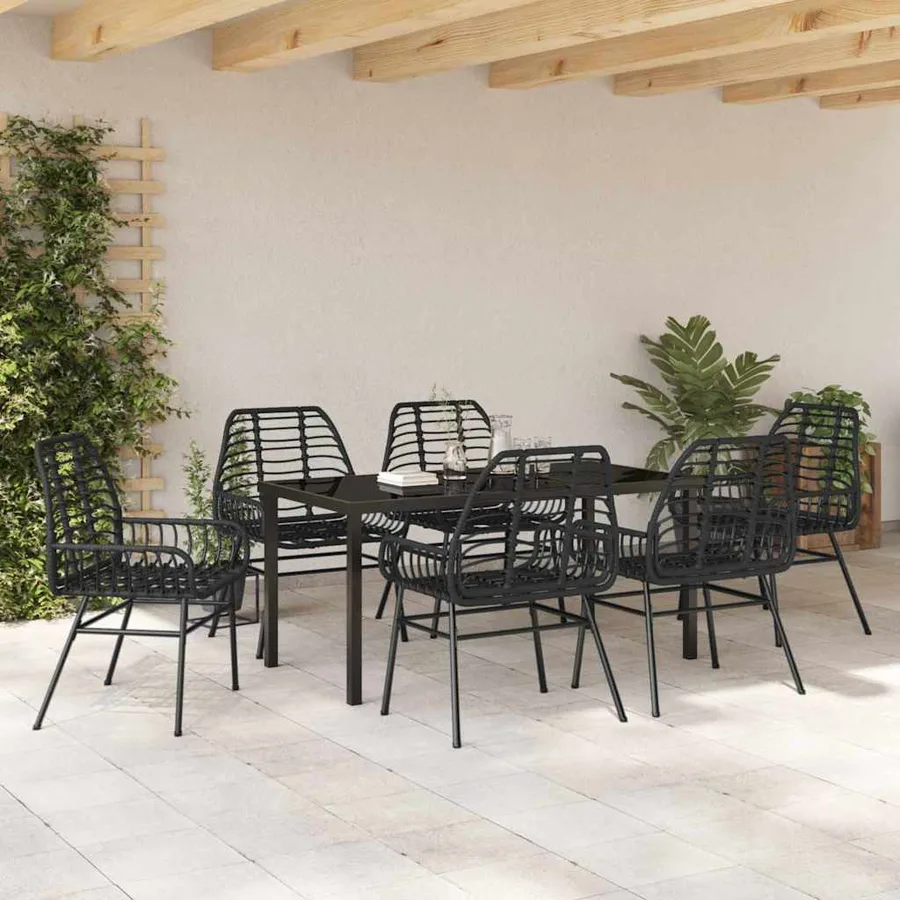 Ensemble de salle à manger pour jardin 7 pcs Noir polyrotin - 4