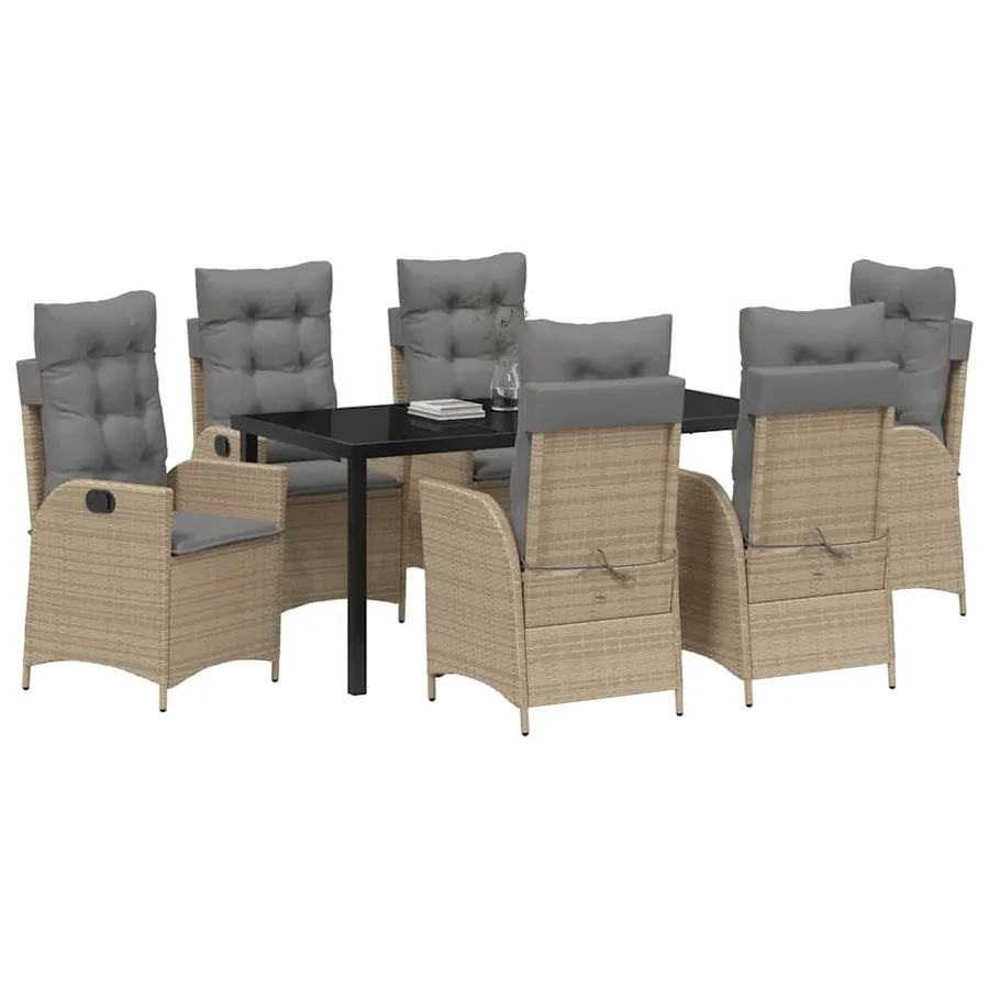 Ensemble de salle à manger pour jardin 7 pcs Beige polyrotin - 3