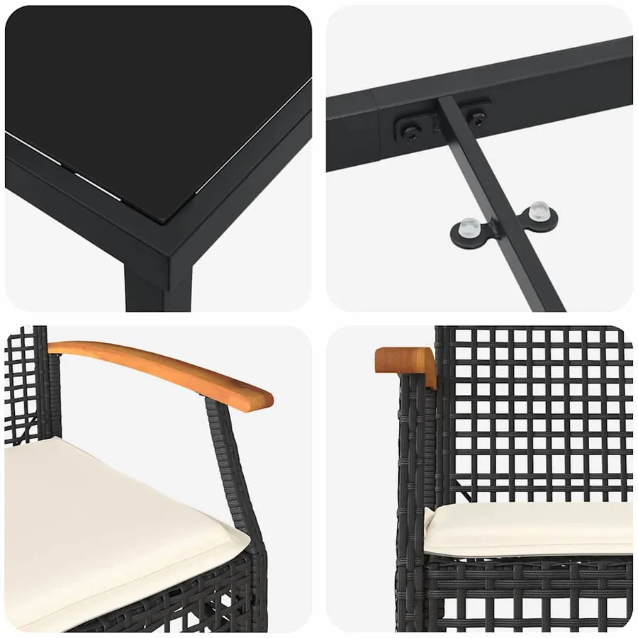 Ensemble de salle à manger pour jardin 7 pcs Gris et Noir Rotin - 9