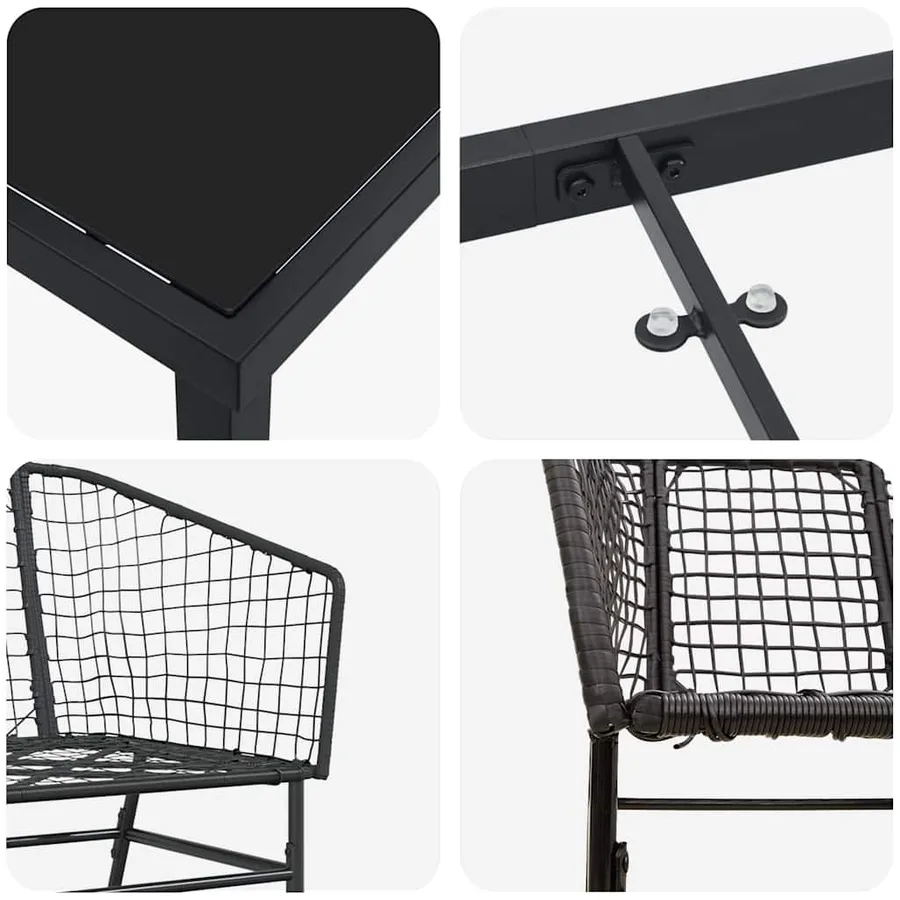Ensemble de salle à manger pour jardin 5 pcs Noir polyrotin - 9