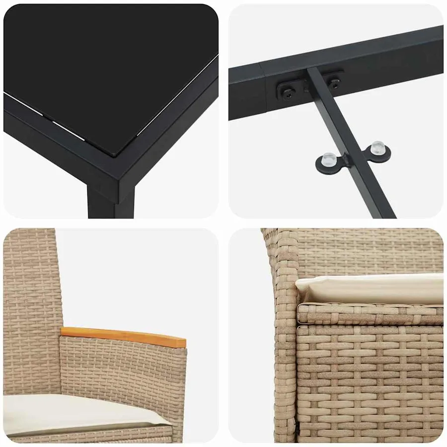 Ensemble de salle à manger pour jardin 7 pcs Beige polyrotin - 9
