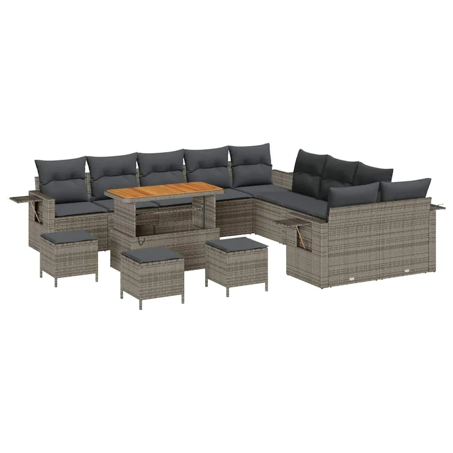 Ensemble de canapé de jardin 14 pcs Gris polyrotin - 2