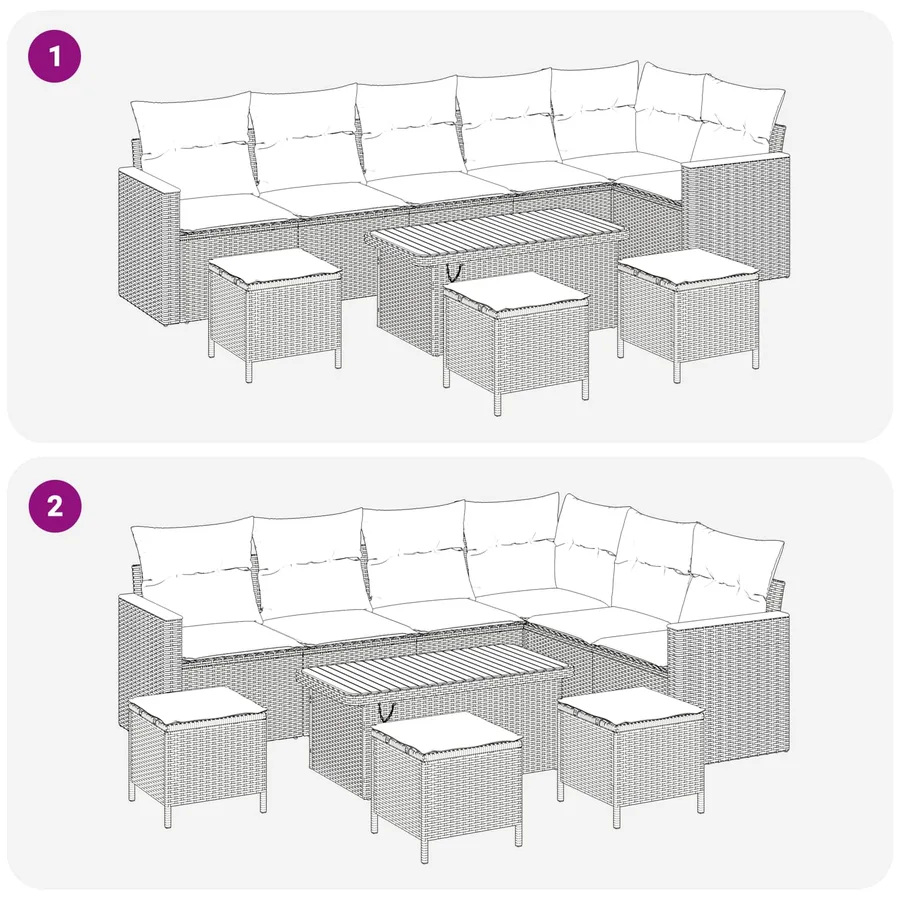 Ensemble de canapé de jardin 10 pcs Gris polyrotin - 8