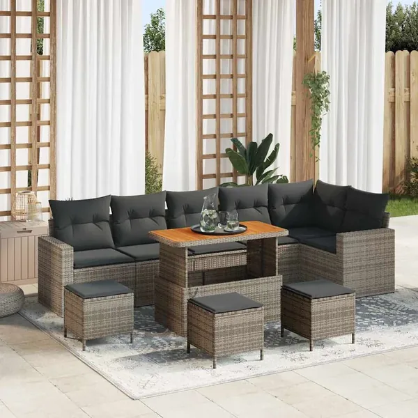Ensemble de canapé de jardin avec coussin 12 pcs Gris polyrotin