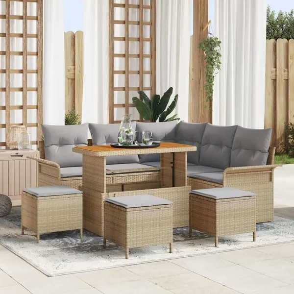 Ensemble de canapé de jardin 9 pcs Beige et Gris clair