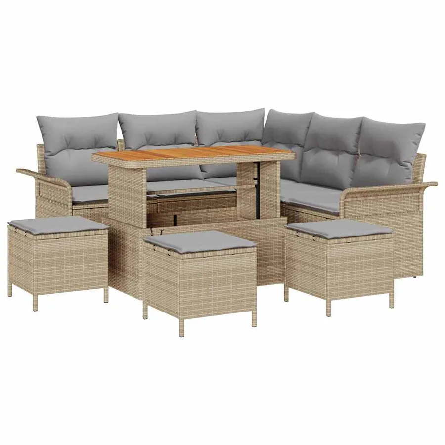 Ensemble de canapé de jardin 9 pcs Beige et Gris clair - 2
