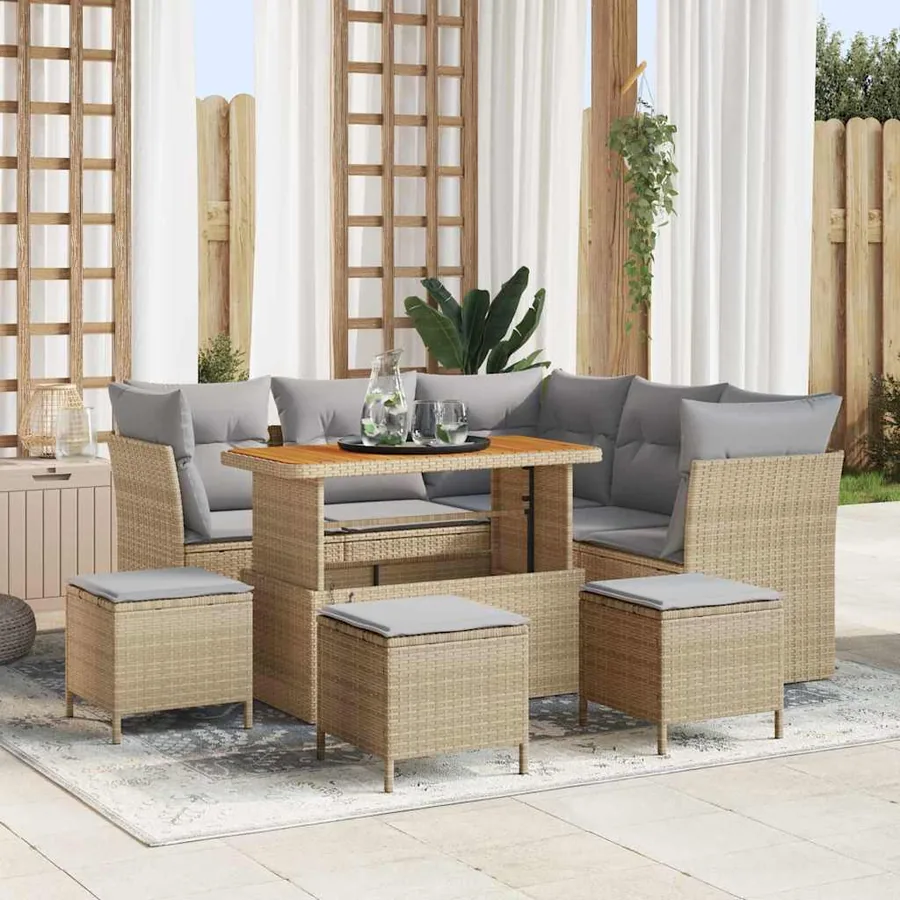 Ensemble de canapé de jardin 9 pcs beige et gris clair