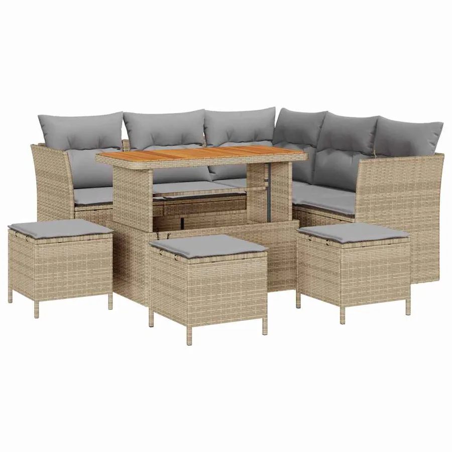 Ensemble de canapé de jardin 9 pcs beige et gris clair - 2