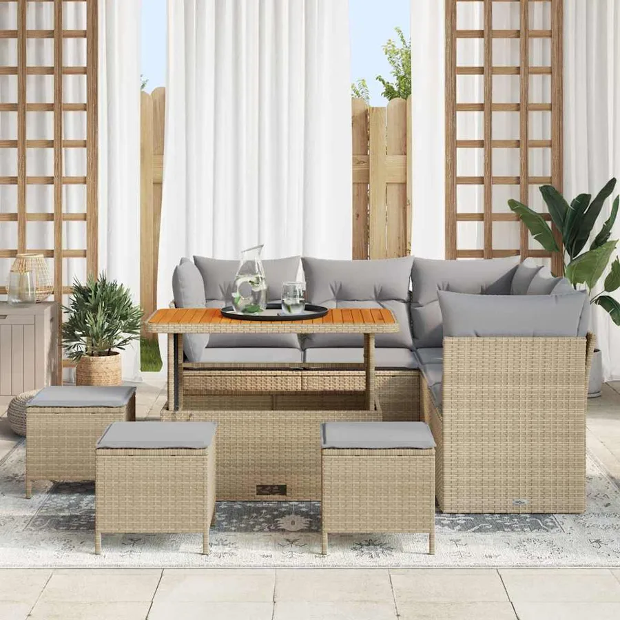 Ensemble de canapé de jardin 9 pcs beige et gris clair - 3