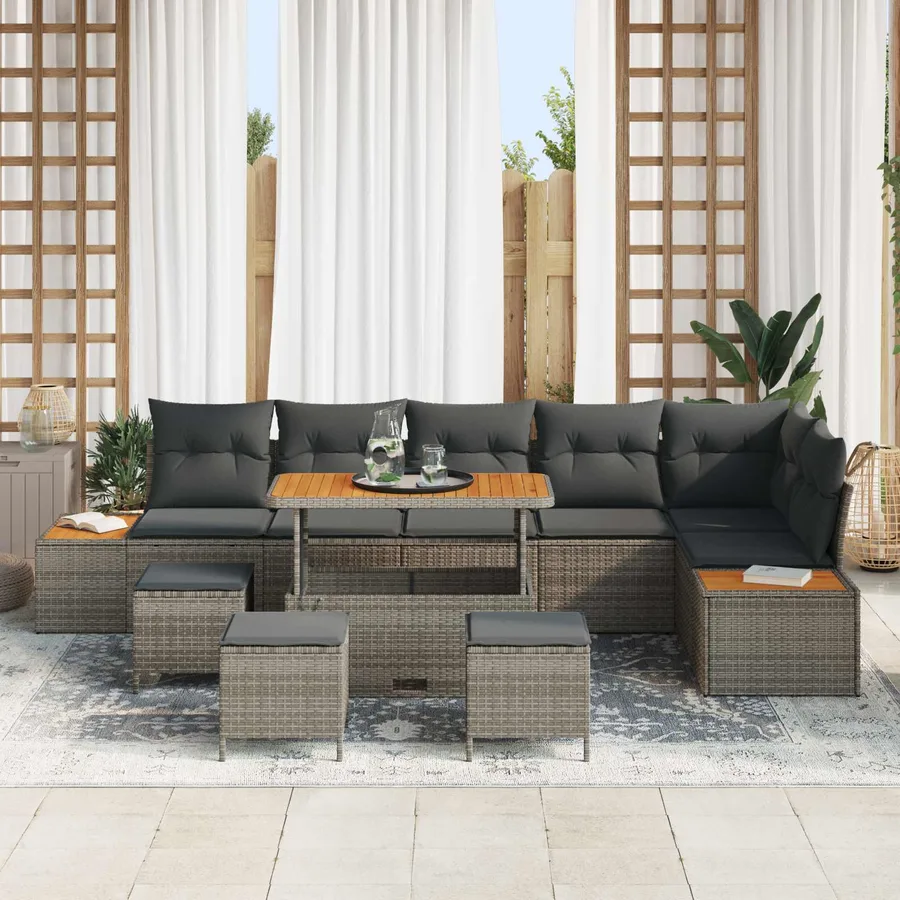 Ensemble de canapé de jardin avec coussin 10 pcs Gris - 3