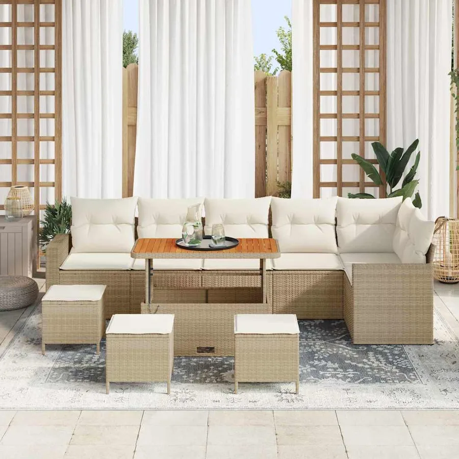 Ensemble de canapé de jardin 12 pcs Beige et crème polyrotin - 3