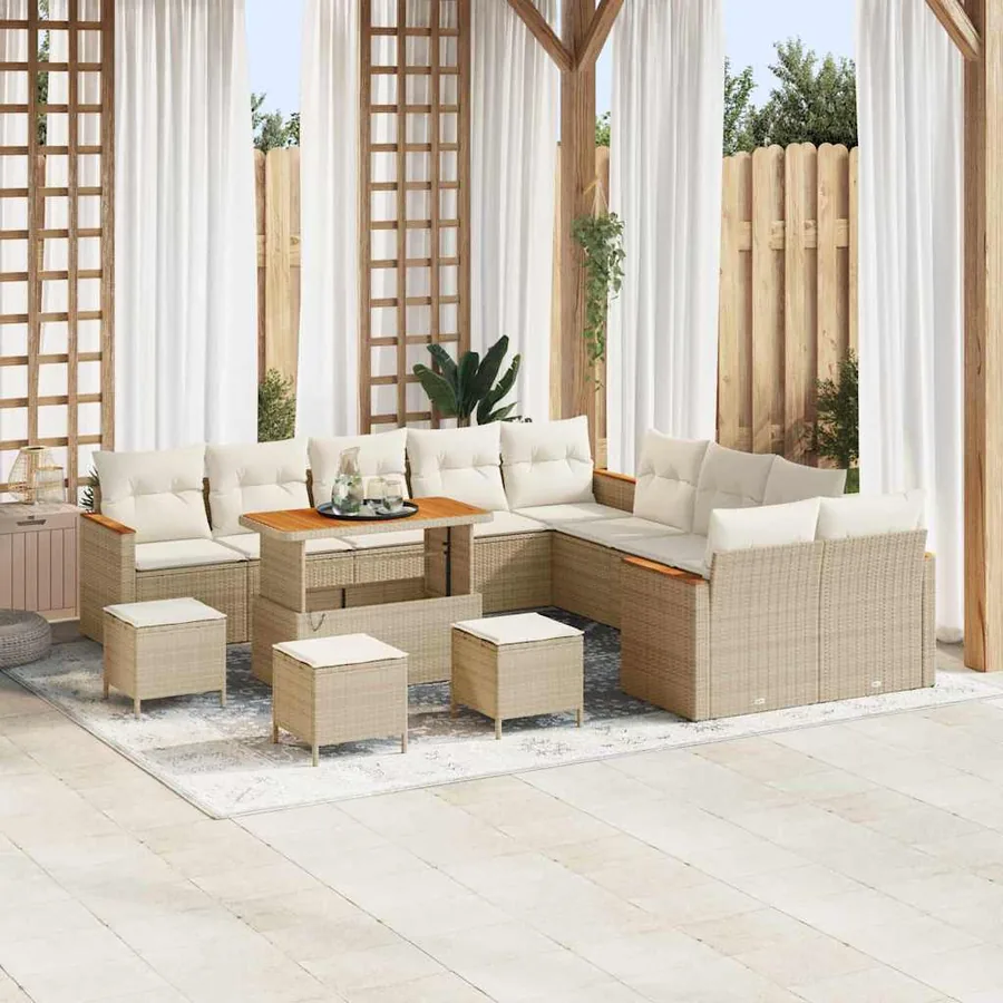 Ensemble de canapé de jardin 18 pcs Beige et crème polyrotin