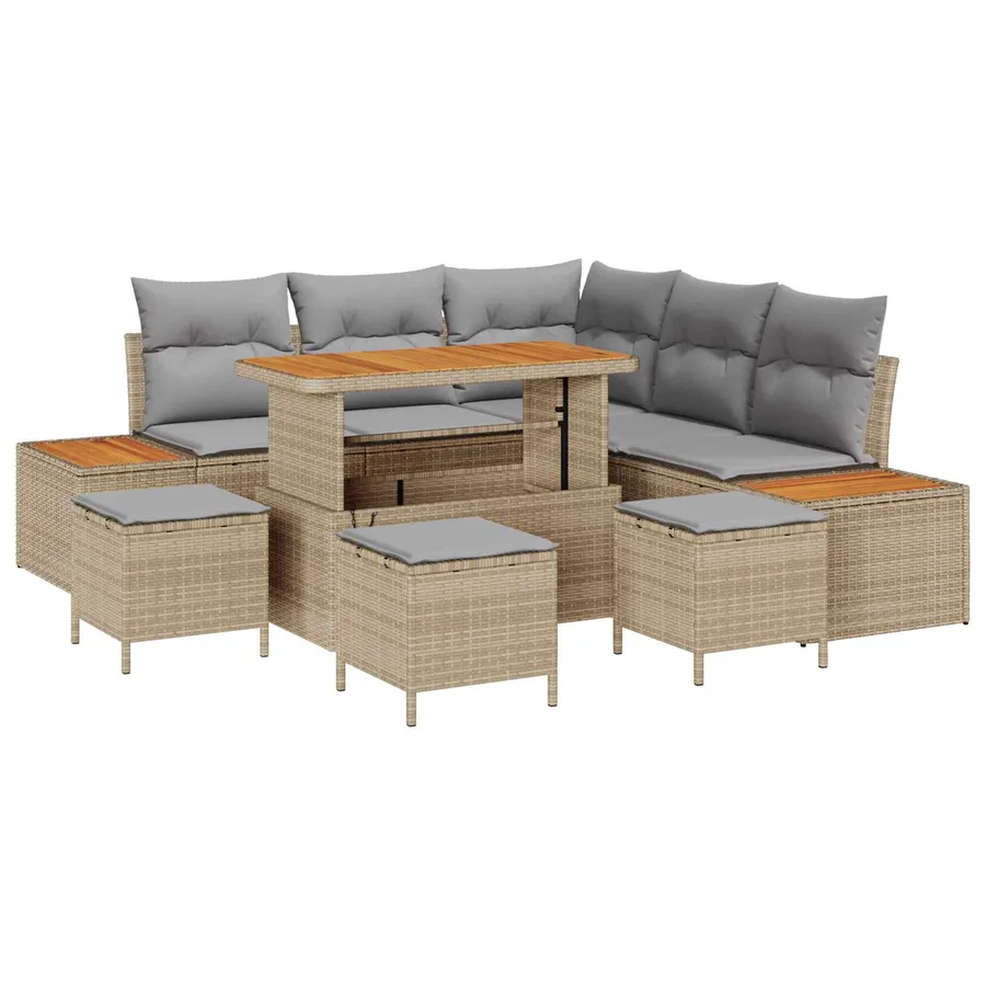 Ensemble de canapé de jardin 9 pcs Beige et Gris clair - 2
