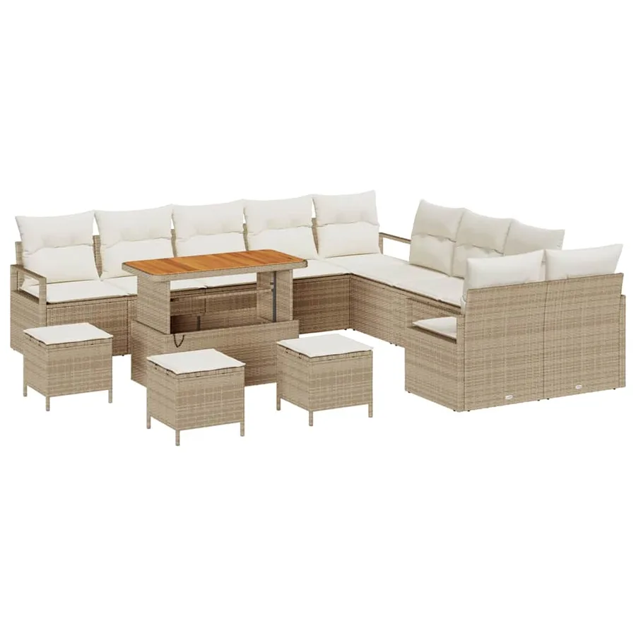 Ensemble de canapé de jardin avec coussin 14 pcs Beige et crème - 2