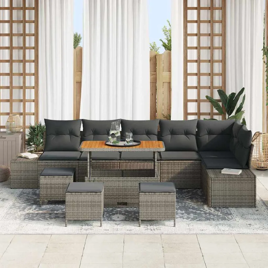 Ensemble de canapé de jardin 10 pcs Gris Poly rotin - 3