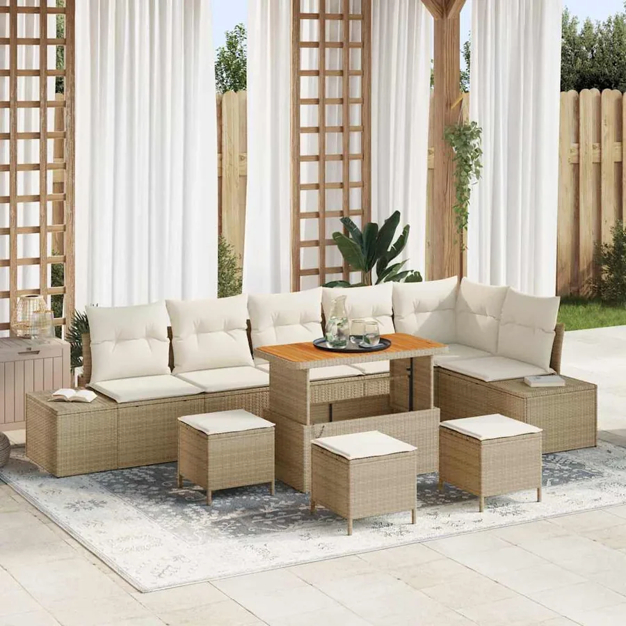 Ensemble de canapé de jardin 10 pcs Beige Poly rotin