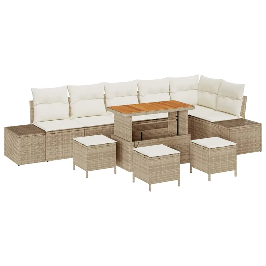 Ensemble de canapé de jardin 10 pcs Beige Poly rotin - 2