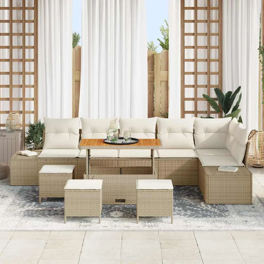 Ensemble de canapé de jardin 10 pcs Beige Poly rotin - 3