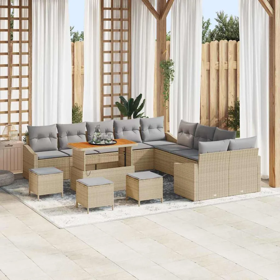 Ensemble de canapé de jardin 13 pcs Beige Poly rotin