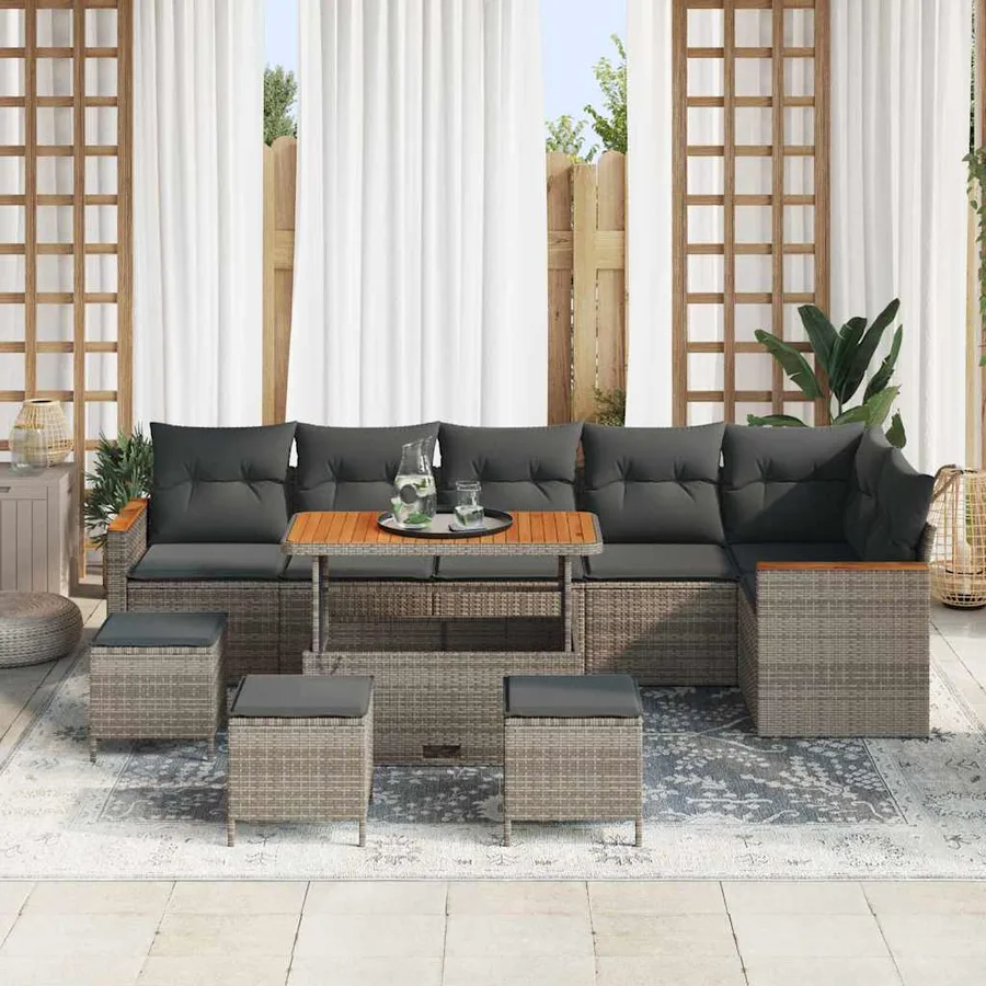 Ensemble de canapé de jardin 10 pcs Gris Poly rotin - 3