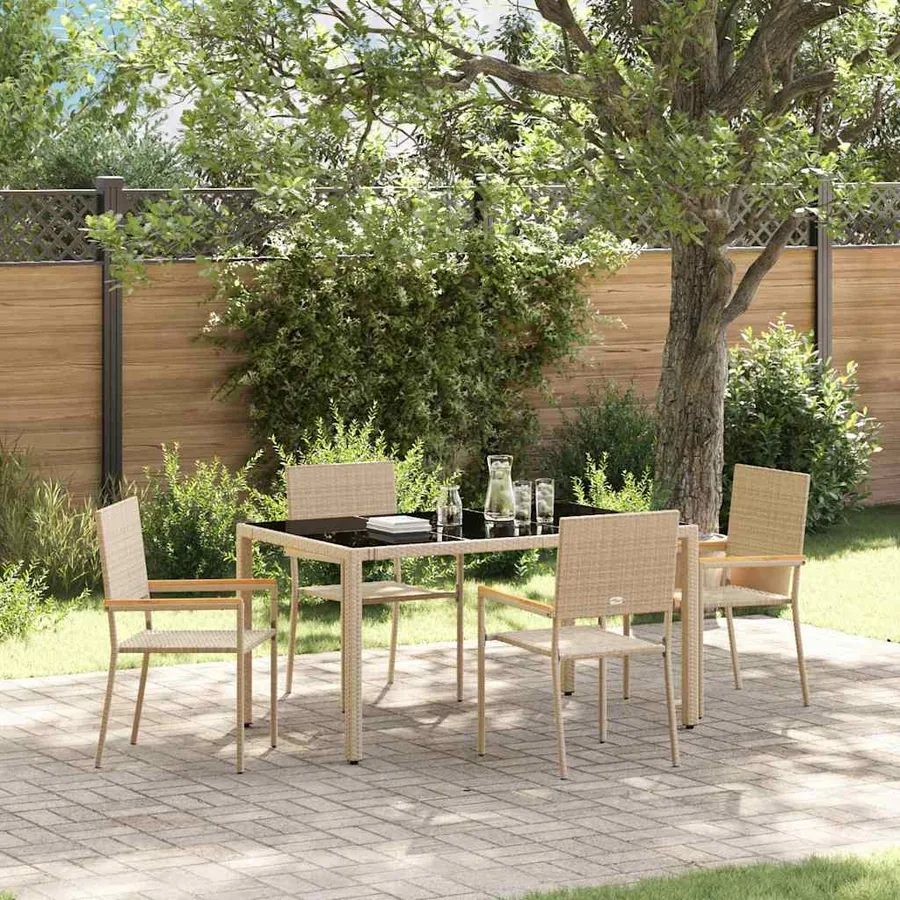 Ensemble de salle à manger pour jardin 5 pcs Beige polyrotin
