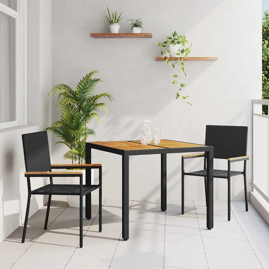 Ensemble de salle à manger pour jardin 3 pcs Noir polyrotin