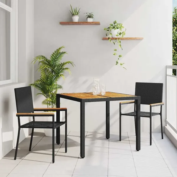 Ensemble de salle à manger pour jardin 3 pcs Noir polyrotin