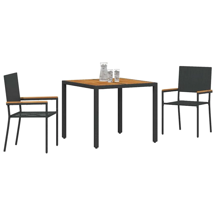 Ensemble de salle à manger pour jardin 3 pcs Noir polyrotin - 3