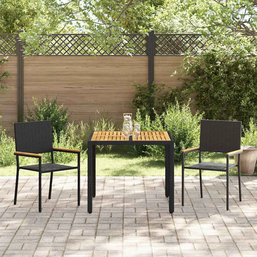 Ensemble de salle à manger pour jardin 3 pcs Noir polyrotin - 4