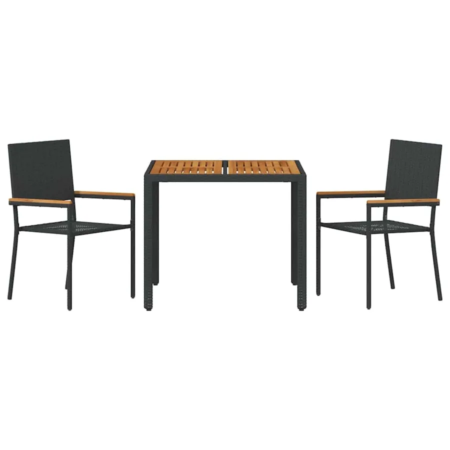 Ensemble de salle à manger pour jardin 3 pcs Noir polyrotin - 7