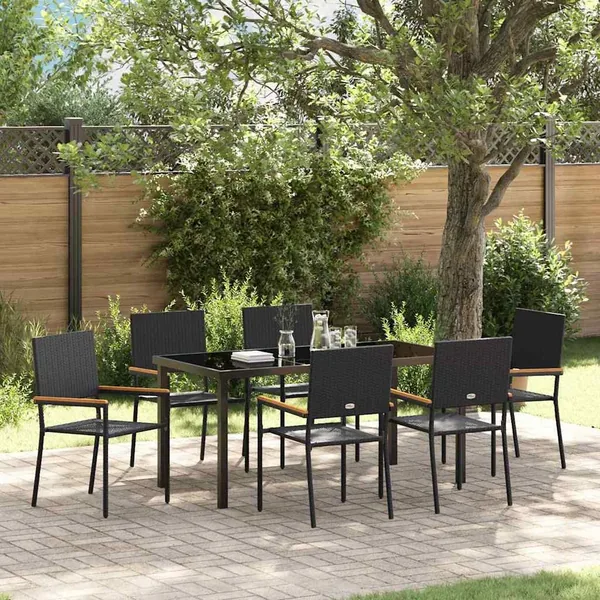 Ensemble de salle à manger pour jardin 7 pcs Noir polyrotin