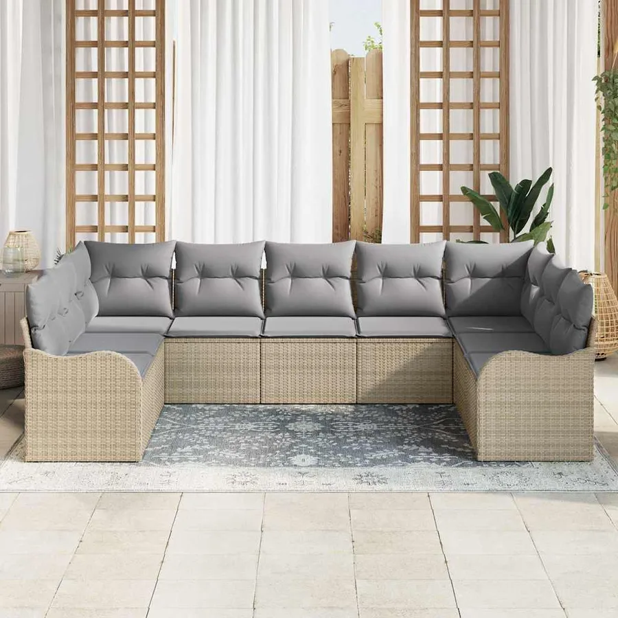 Ensemble de canapé de jardin 9 pcs beige et gris clair - 3