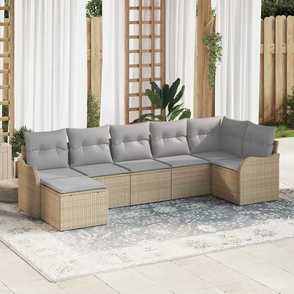 Ensemble de canapé de jardin 7 pcs beige et gris clair
