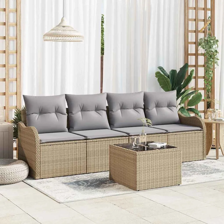 Ensemble de canapé de jardin avec coussin 5 pcs Beige et gris