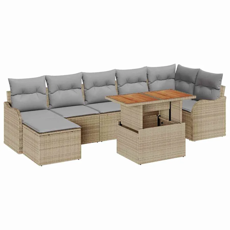 Ensemble de canapé de jardin 8 pcs Beige Poly rotin - 2