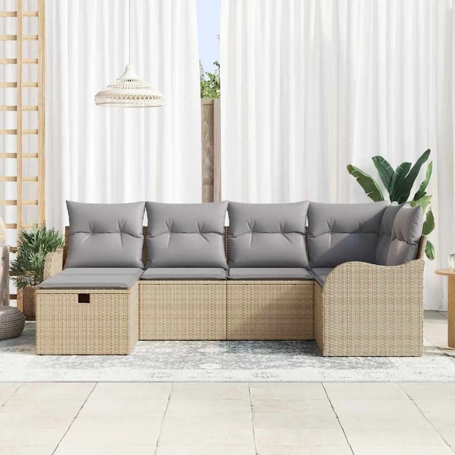 Ensemble de canapé de jardin 6 pcs Beige Poly rotin - 3
