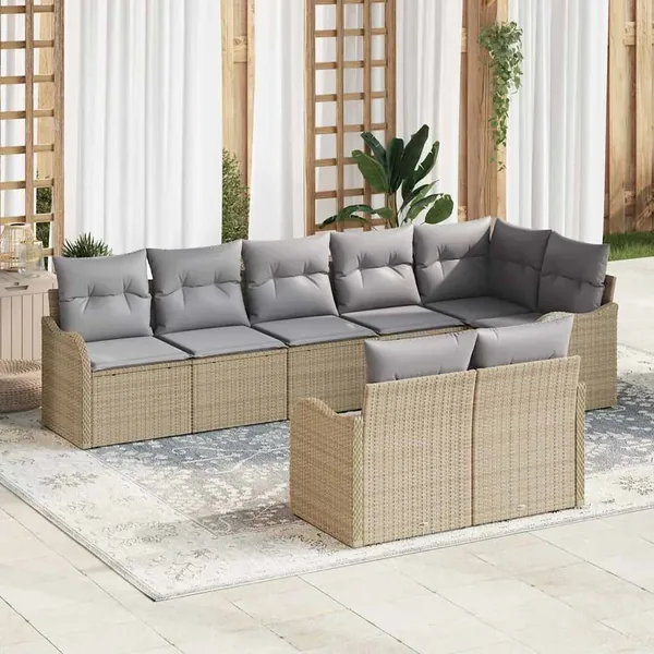 Ensemble de canapé de jardin 8 pcs Beige et Gris clair