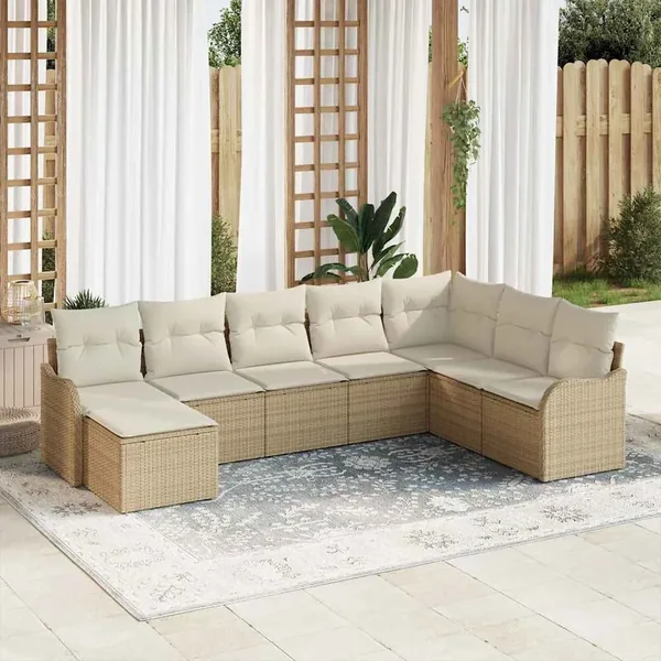 Ensemble de canapé de jardin 8 pcs Beige et blanc Poly rotin