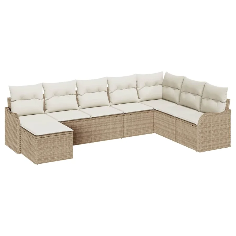 Ensemble de canapé de jardin 8 pcs Beige et blanc Poly rotin - 2