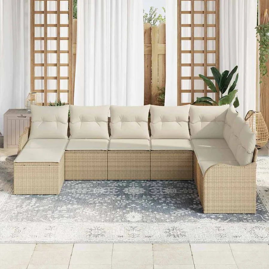 Ensemble de canapé de jardin 8 pcs Beige et blanc Poly rotin - 3
