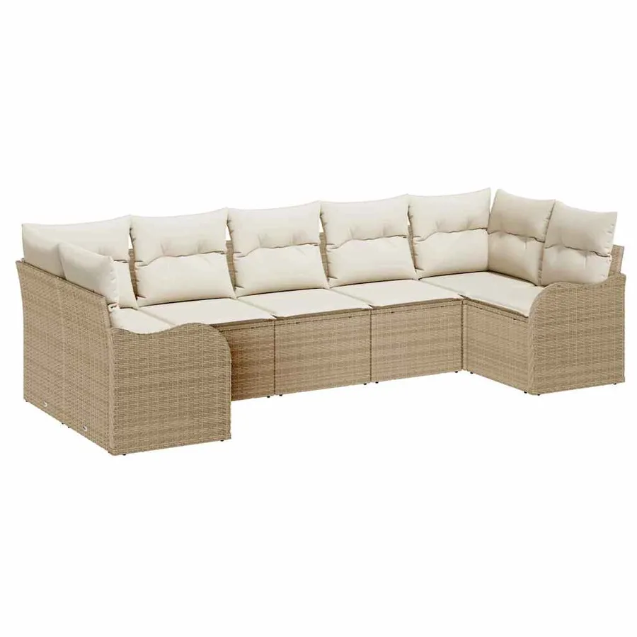 Ensemble de canapé de jardin 7 pcs Beige et blanc Poly rotin - 2