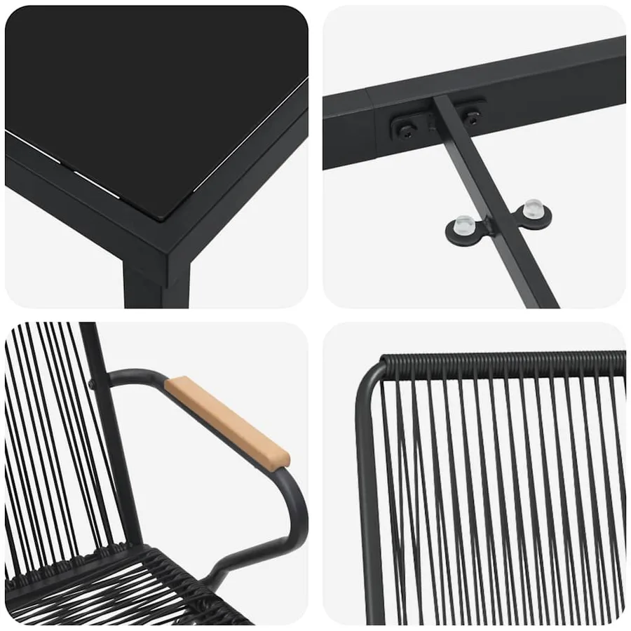 Ensemble de salle à manger pour jardin 3 pcs Noir - 9