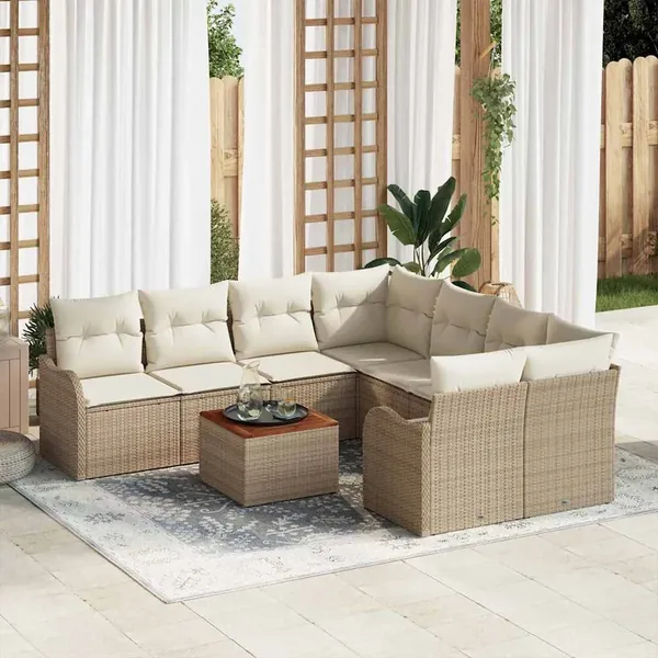 Ensemble de canapé de jardin 9 pcs Beige et crème polyrotin