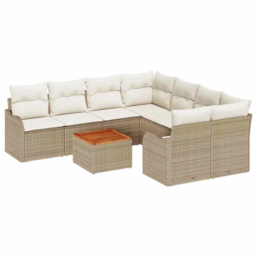 Ensemble de canapé de jardin 9 pcs Beige et crème polyrotin - 2