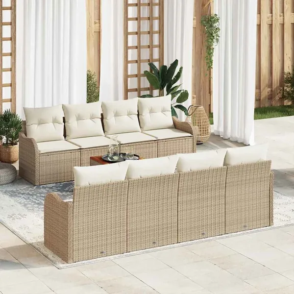 Ensemble de canapé de jardin 9 pcs Beige et crème polyrotin