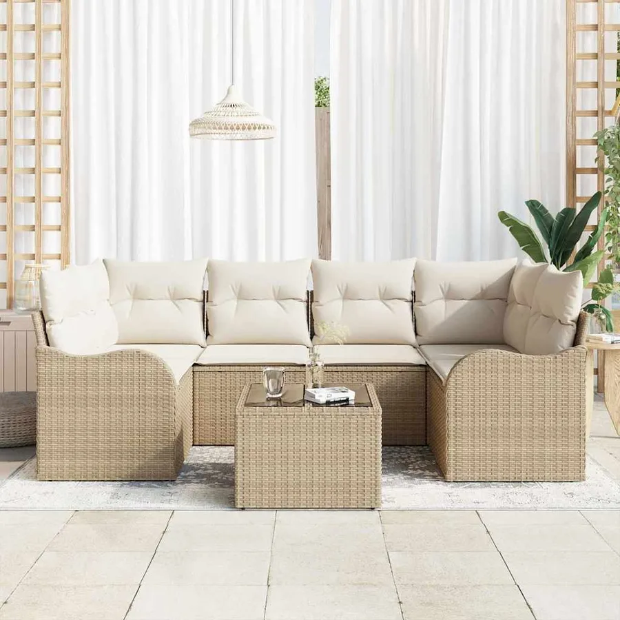 Ensemble de canapé de jardin avec coussin 7 pcs Beige et crème - 3